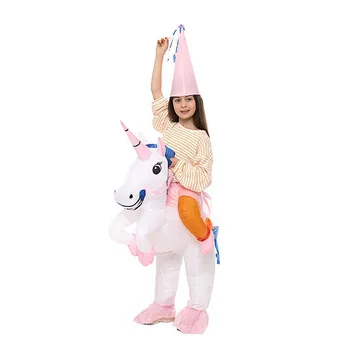 Надувной костюм Единорога для Косплея на Хэллоуин, костюм для вечеринки, костюм для обдува воздухом для взрослых, детская одежда для верховой езды, необычная праздничная одежда - Изображение 1  