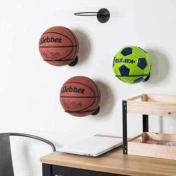 Настенный баскетбольный стеллаж для хранения, Железная многоцелевая полка для футбольного дисплея, держатель мяча, экономящий пространство Декор для гостиной, 1шт - Изображение 1  