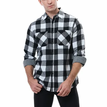 Новая мужская теплая фланелевая блузка, повседневная рубашка в клетку с длинными рукавами и двумя нагрудными карманами, модные мужские рубашки на пуговицах с принтом - Изображение 1  