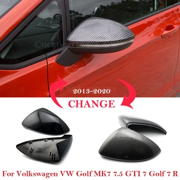 НОВИНКА для Volkswagen VW Golf MK7 7.5 GTI 7 Golf 7 R 2013-2020 гг. Чехол для Зеркала заднего вида Автомобиля с рисунком из углеродного волокна, Черная крышка - Изображение 1  