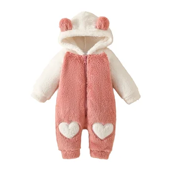 новорожденный девочка мальчик Пушистый флисовый комбинезон footie Snowsuit Комбинезон с капюшоном Теплое пальто - Изображение 1  