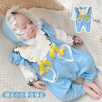 Новорожденный хлопковый комбинезон с длинными рукавами в стиле испанской Лолиты + шляпа 3-18 м - Изображение 1  