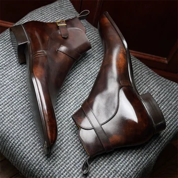 Новые мужские ботильоны коричневого, черного цвета с ремешком и пряжкой; Классическая модная мужская деловая обувь с бесплатной доставкой; Zapatillas Hombre; - Изображение 1  