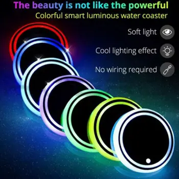 Новый Авто Светодиодный Автомобильный Подстаканник Нижняя Накладка USB Зарядка Автомобильная Атмосфера Легкая Нескользящая Подставка 7 Цветов Светящийся RGB Свет Автомобильный Коврик - Изображение 1  