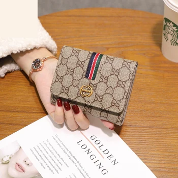 Новый модный Роскошный женский кошелек из натуральной кожи, тонкий короткий кошелек для леди, Небольшая сумка для денег, держатель для карт, органайзер - Изображение 1  