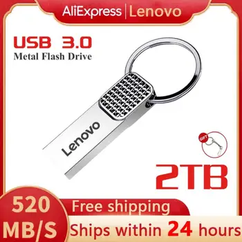 Оригинальные металлические флешки Lenovo 2 ТБ USB 3.0, высокоскоростные USB-накопители, 1 ТБ Портативный накопитель памяти, аксессуар, адаптер TYPE-C - Изображение 1  