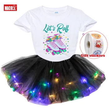 Платье, рубашка с индивидуальным названием, подарок для малышей, детское платье, радужный наряд, одежда для девочек, праздничная детская футболка + юбка для девочек + Детская наклейка - Изображение 1  