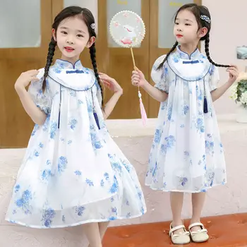 Платья для девочек 2023 Летнее платье Детское летнее платье Hanfu Модная одежда принцессы Hanfu в китайском стиле для девочек 9 лет - Изображение 1  