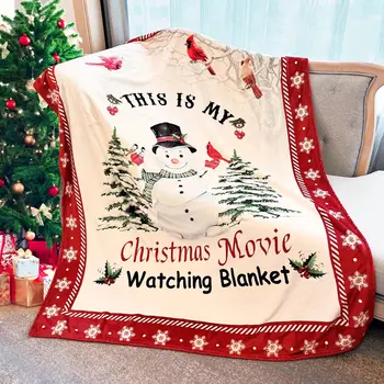 Плед, Красное Рождественское одеяло, Мягкий плюшевый теплый рождественский снеговик, зимний домик, праздничные подарки на День рождения - Изображение 1  