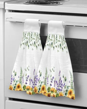 Полотенца для рук из полевых цветов и эвкалипта, Подвесная ткань для кухни и ванной, Быстросохнущие Мягкие Впитывающие полотенца из микрофибры - Изображение 1  
