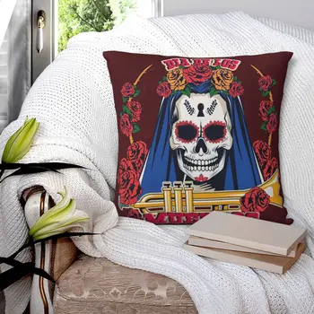 Празднование Диа-де-Лос-Муэртос С наволочкой из женского черепа и трубы, чехлом для подушки с принтом, чехлом для диванной подушки на талии, Наволочкой - Изображение 1  