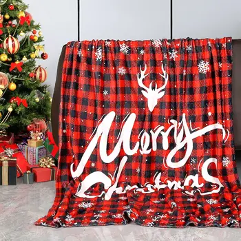 Рождественское одеяло в клетку из буффало с двусторонним принтом, 150 х 200 см, красно-черное рождественское теплое одеяло - Изображение 1  