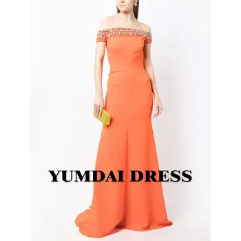 Роскошное вечернее платье YUMDAI в Дубае, сексуальное бальное платье со стразами на одно плечо, Милое Оранжевое платье невесты, платье подружки невесты, платье со шлейфом - Изображение 1  