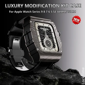 Роскошный Комплект Модификации Для Apple Watch 45 мм 44 мм Корпус Из нержавеющей Стали Для iWatch 9 8 7 6 5 SE Кожаный ремешок с Пуговицей-бабочкой - Изображение 1  