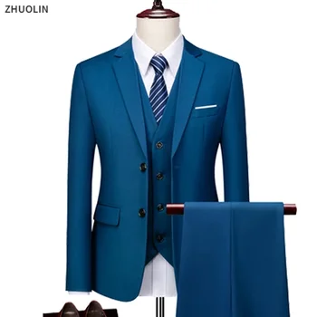 Свадебные костюмы для мужчин, Элегантные Блейзеры, комплект из 3 предметов, роскошный деловой Формальный жилет, Брюки, пальто, куртки 2022 года Бесплатная Доставка - Изображение 1  