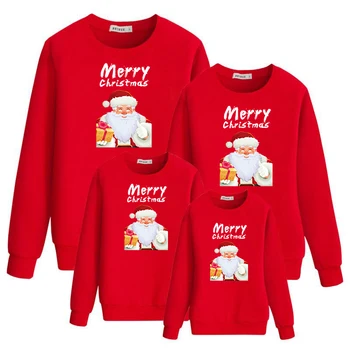 Семейные Рождественские пижамы 2023, Хлопковый свитер, пижама с принтом Санта-Клауса, одинаковая одежда для мамы и дочки, семейная новогодняя футболка - Изображение 1  