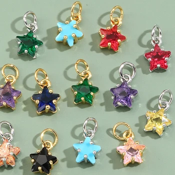 Симпатичные звездные разноцветные подвески из циркона и меди для изготовления ювелирных изделий, ожерелье 