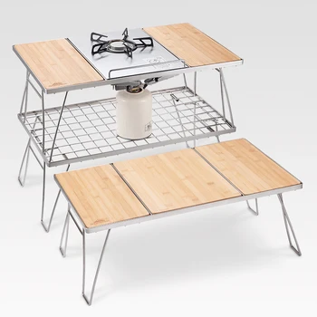 Складной стол для кемпинга на открытом воздухе, Самоуправляемый, Простая посуда из нержавеющей стали, бамбук, стол для барбекю, плита - Изображение 1  