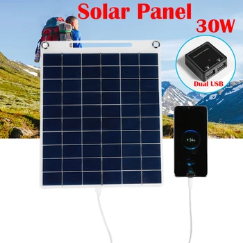Солнечная панель мощностью 30 Вт, 5 В, Поликремниевый аккумулятор с двумя USB-батареями, Портативная наружная солнечная панель для кемпинга, пеших прогулок, зарядки мобильного телефона - Изображение 1  