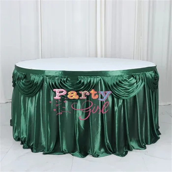 Темно-зеленая юбка для стола из ледяного шелка с драпировкой Swag, Покрывающая банкетную свадебную скатерть, бортик для украшения отеля для мероприятий - Изображение 1  
