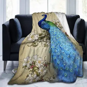 Фланелевое одеяло с павлином, одеяло с дикими животными, размер King Queen Size для кровати, дивана, кушетки, Теплое легкое Супер Мягкое подарочное одеяло - Изображение 1  