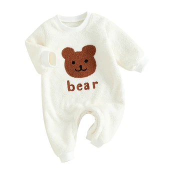 Флисовый комбинезон для девочки, плюшевый комбинезон с длинным рукавом, комбинезон с вышивкой в виде кролика и медведя, Зимний наряд для новорожденных - Изображение 1  