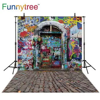 Фон для фотосъемки Funnytree уличный рок граффити на двери фотостудии фон для фотосессии фотофон виниловый пол фотозона - Изображение 1  