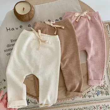 Хлопчатобумажные штаны для новорожденных от 0 до 3 лет, повседневные штаны для мальчиков и девочек, милые эластичные брюки для новорожденных, комплект одежды для брюк для новорожденных - Изображение 1  