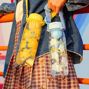 Чашка с цветочным соломенным ремешком, Летняя Чашка для питья Большой емкости, Студенческий Мужской Высококачественный Портативный Пластиковый Сердечко для девочки - Изображение 1  