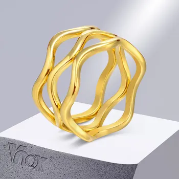 Шикарные полые кольца Vnox для женщин, обручальные кольца из нержавеющей стали золотого цвета шириной 9,5 мм, подарки на ее день рождения, ювелирные изделия - Изображение 1  
