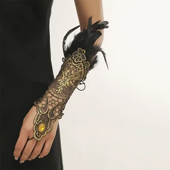 Ювелирные аксессуары для ведьм, винтажный браслет из перьев, Перчатки, золотая кружевная цепочка на руку, широкий браслет для женщин, подарок на День рождения - Изображение 1  