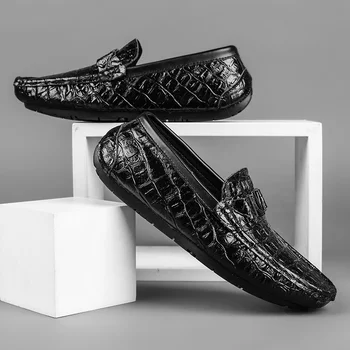 2024 Новая официальная деловая обувь для мужчин, удобные мужские популярные повседневные лоферы, легкая мужская обувь для вождения, полностью черная - Изображение 2  