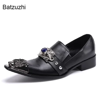 Batzuzhi/ Мужские Официальные Модельные туфли Ручной работы из натуральной кожи, Черная Официальная Деловая Обувь Iron Head, Мужские Кожаные Zapatos Hombre! - Изображение 2  