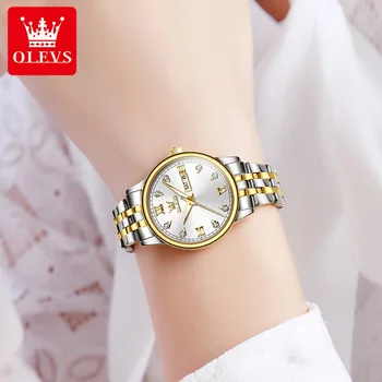 OLEVS Новые Кварцевые Часы для Женщин, Роскошные Наручные Часы с Бриллиантами Из Нержавеющей Стали, Водонепроницаемые Светящиеся Женские Часы Reloj Mujer - Изображение 2  