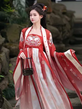 ServedRu Hanfu Hanbok женская одежда Tang system жакет с цветочным рисунком в стиле Тан дерзкая юбка летние повседневные женские модели Красный синий - Изображение 2  