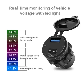 Автомобильное зарядное устройство USB 12V-24V QC 3.0, Разветвитель гнезда прикуривателя со светодиодным дисплеем, Адаптер напряжения, Аксессуары для интерьера - Изображение 2  