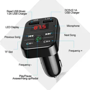 Автомобильный комплект Беспроводной громкой связи Bluetooth 5.0 FM-передатчик ЖК-MP3-плеер Автомобильные Аксессуары Двойное USB-зарядное устройство FM-модулятор - Изображение 2  