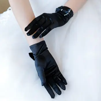 Винтажные атласные короткие Свадебные перчатки с бантом из горного хрусталя 1920-х годов, вечерние рукавички - Изображение 2  