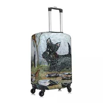 Винтажный чехол для чемодана Scottie Dog, эластичный чехол для багажа для любителей шотландского терьера, 18-32 дюйма - Изображение 2  