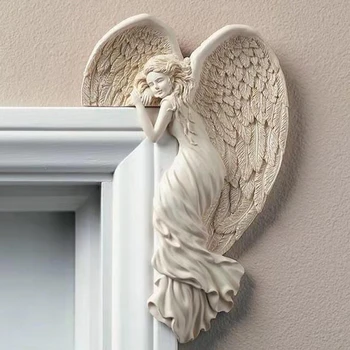 Дверная рама Скульптура крыла Ангела, имитирующая позу действия богинь, Домашняя спальня, гостиная, Ретро-рамка для украшения стен, Ангел - Изображение 2  