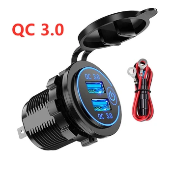 Двойная розетка для автомобильного зарядного устройства USB QC 3.0 4.2A, адаптер для быстрой зарядки, сенсорный выключатель, водонепроницаемый для мотоцикла, грузовика, лодки на колесах. - Изображение 2  