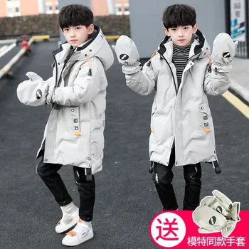 Детская парка детские зимние пуховые хлопчатобумажные куртки с подкладкой Детская одежда для больших мальчиков Теплое пальто Утепленная верхняя одежда - Изображение 2  