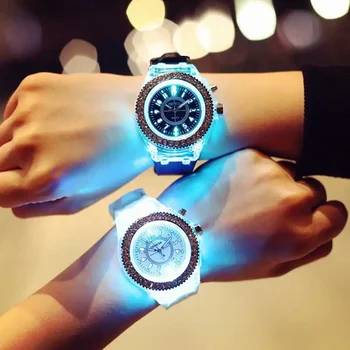 Женские часы со вспышкой, Персонализированные светодиодные часы со стразами, тренды, студенты, любители, Желейная Женщина, Мужские часы, наручные часы Harajuku Light - Изображение 2  