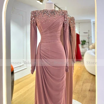Женское вечернее платье с роскошными кристаллами и длинными рукавами, розовое свадебное платье для гостей, Русалка/Труба, элегантная мать невесты  - Изображение 2  