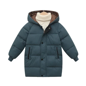 Зимние пуховики для мальчиков и девочек, детская одежда, утепленная куртка средней длины с капюшоном, утепленная куртка на пуху для девочек - Изображение 2  