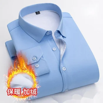 Зимняя новая утепленная рубашка с длинными рукавами, мужские однобортные рубашки с квадратным воротником, модная тонкая мужская теплая рубашка 4XL - Изображение 2  