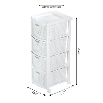 Картотечный шкаф Rimax с универсальной пластиковой тележкой на колесиках, 4 ящика, белый - Изображение 2  