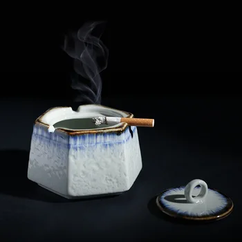 Керамическая пепельница для древнего колодца в японском стиле, Шестигранная пепельница с крышками, Пепельница для курения табака, Пепельница для сигарет, Декор домашнего офиса - Изображение 2  