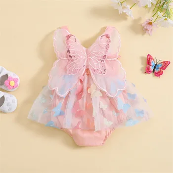 Комбинезон для маленьких девочек, платье с бабочкой, без рукавов, многослойная фатиновая юбка-пачка, подол, комбинезоны на бретелях, одежда для новорожденных, детские боди - Изображение 2  