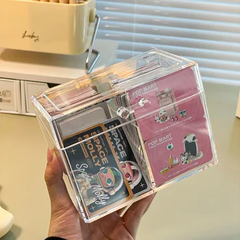 Корейский ящик для хранения фотокарточек Kpop, Прозрачный Акриловый Органайзер для фотокарточек, Откидная коробка, чехол для карт, Защитный контейнер - Изображение 2  